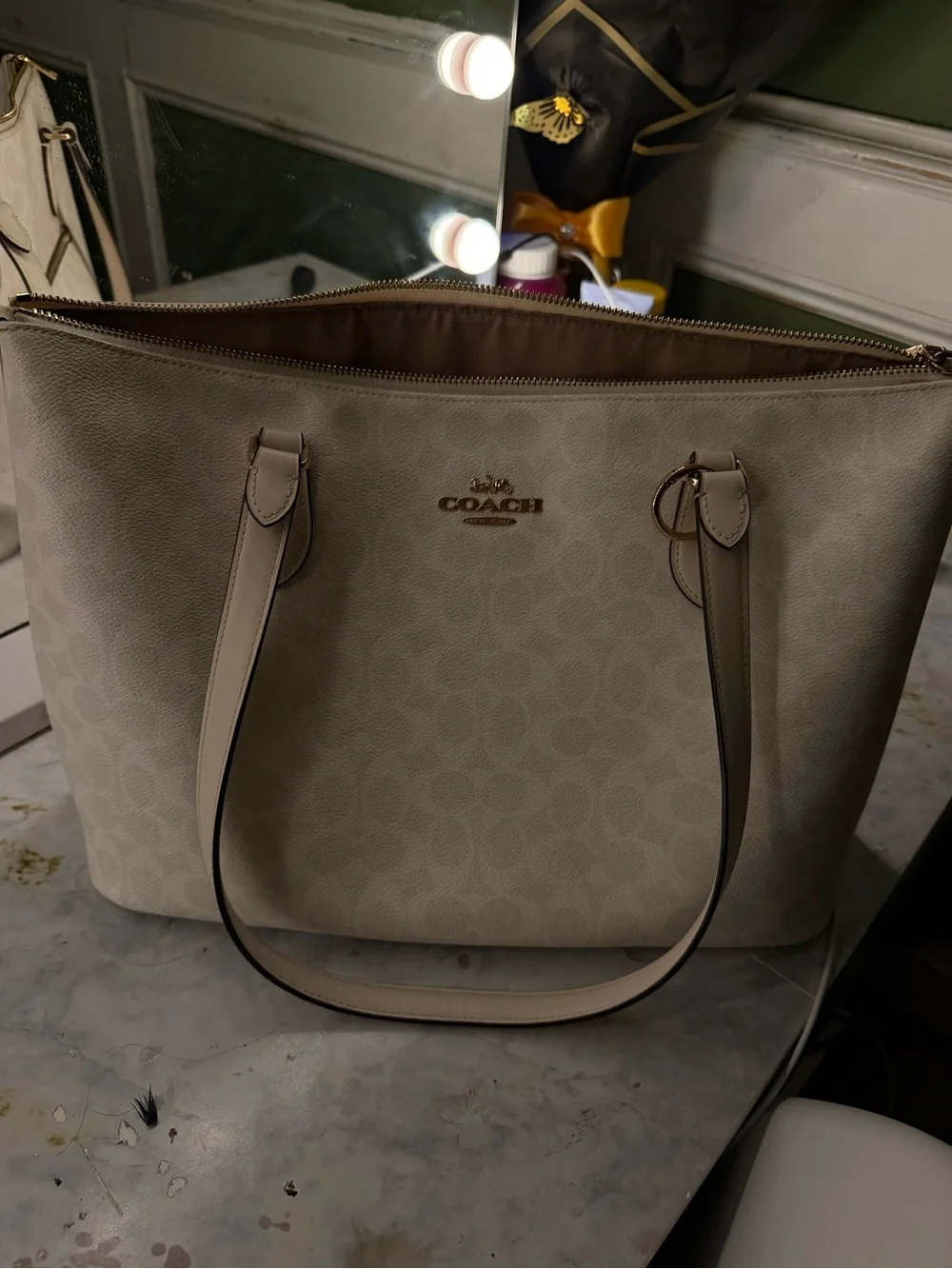 Coach Signature Tote in Light Taupe and Cream